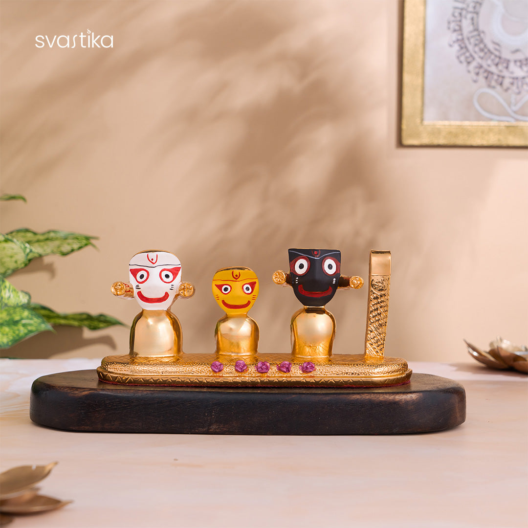 Lord Jagannath, Subhadra, Balabhadra Murti Set - Gold Plated (4 Inch)
