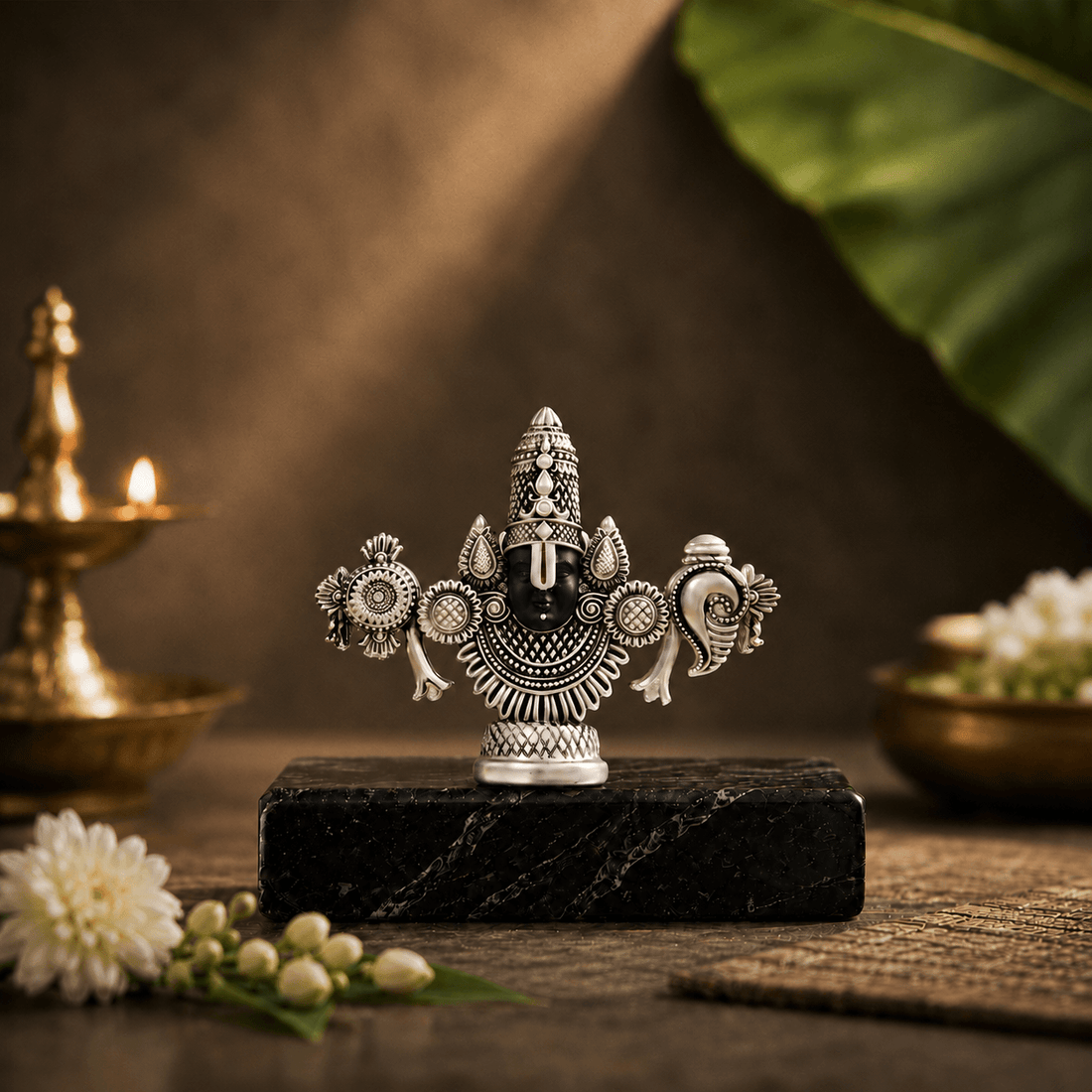 Lord Balaji Face Idol | Pure Silver Plated