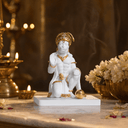 Premium White & Gold Hanuman Ji Kneeling Statue (6.5 Inch)