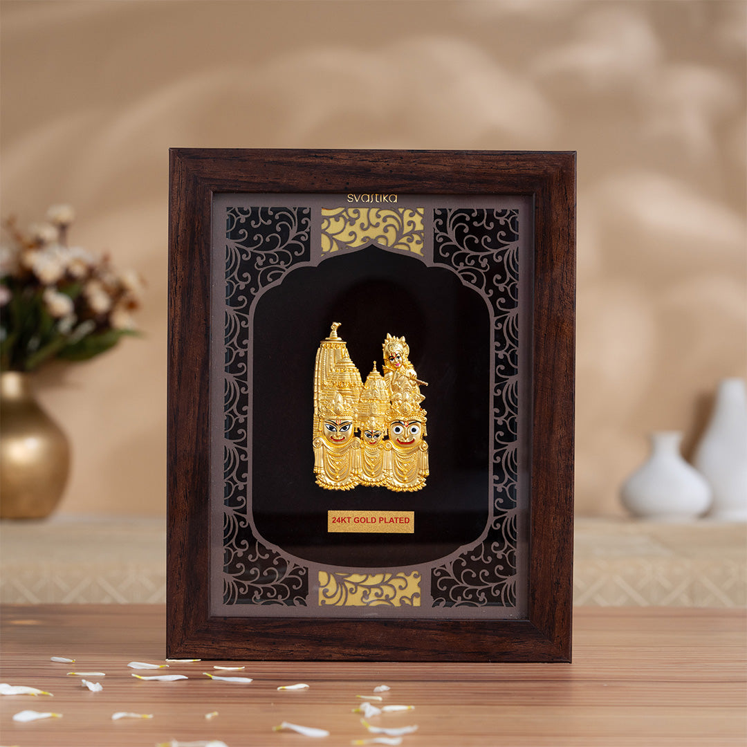 Lord Jagannath Puri 3D Wall Frame - Gold Plated Finish