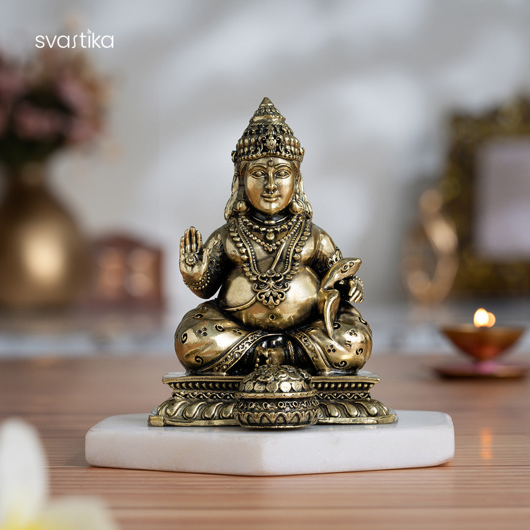 Brass Lord Kubera Statue With Mongoose 4 Inches brass-lord-kubera-statue-with-mongoose-4-inches