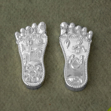 Shree Krishna's Charan Paduka (Lotus Feet) - Silver Plated (3 Inch)