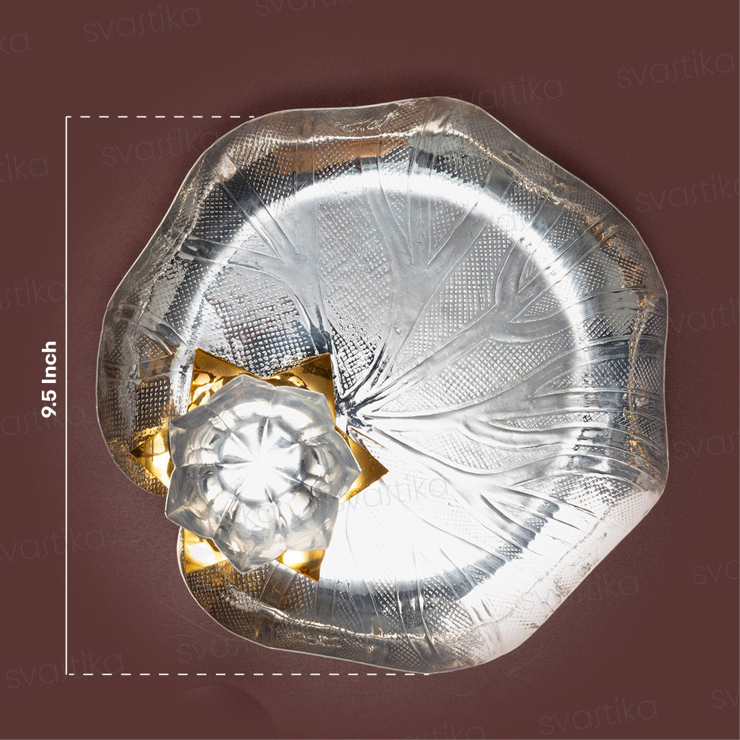 Lotus Leaf Silver Plated Pooja Thali Set | Aarti Thali for Festive Pooja Rituals