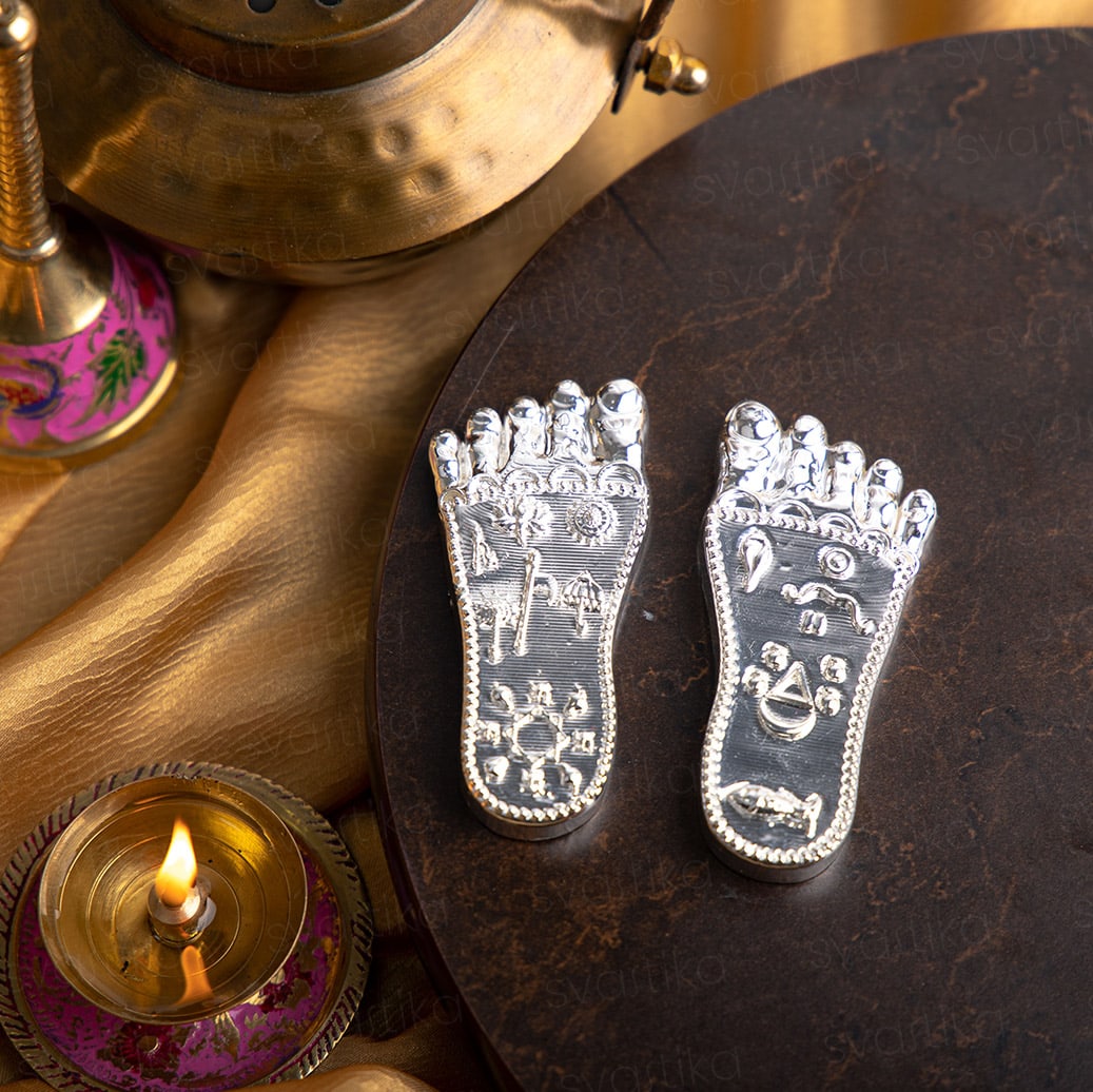 silver plated lotus feet of krishna
