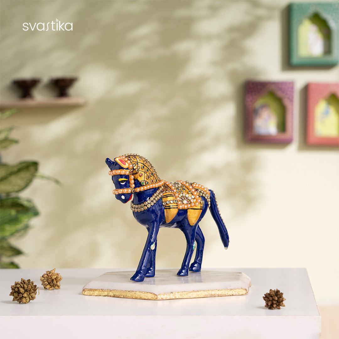 Blue Horse Statue for Home (5 Inch)