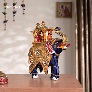 Decorative Blue Elephant With Ambari Statue (11 Inch)