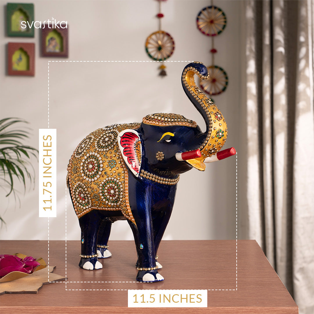 Decorative Blue Elephant Statue (11 Inch)