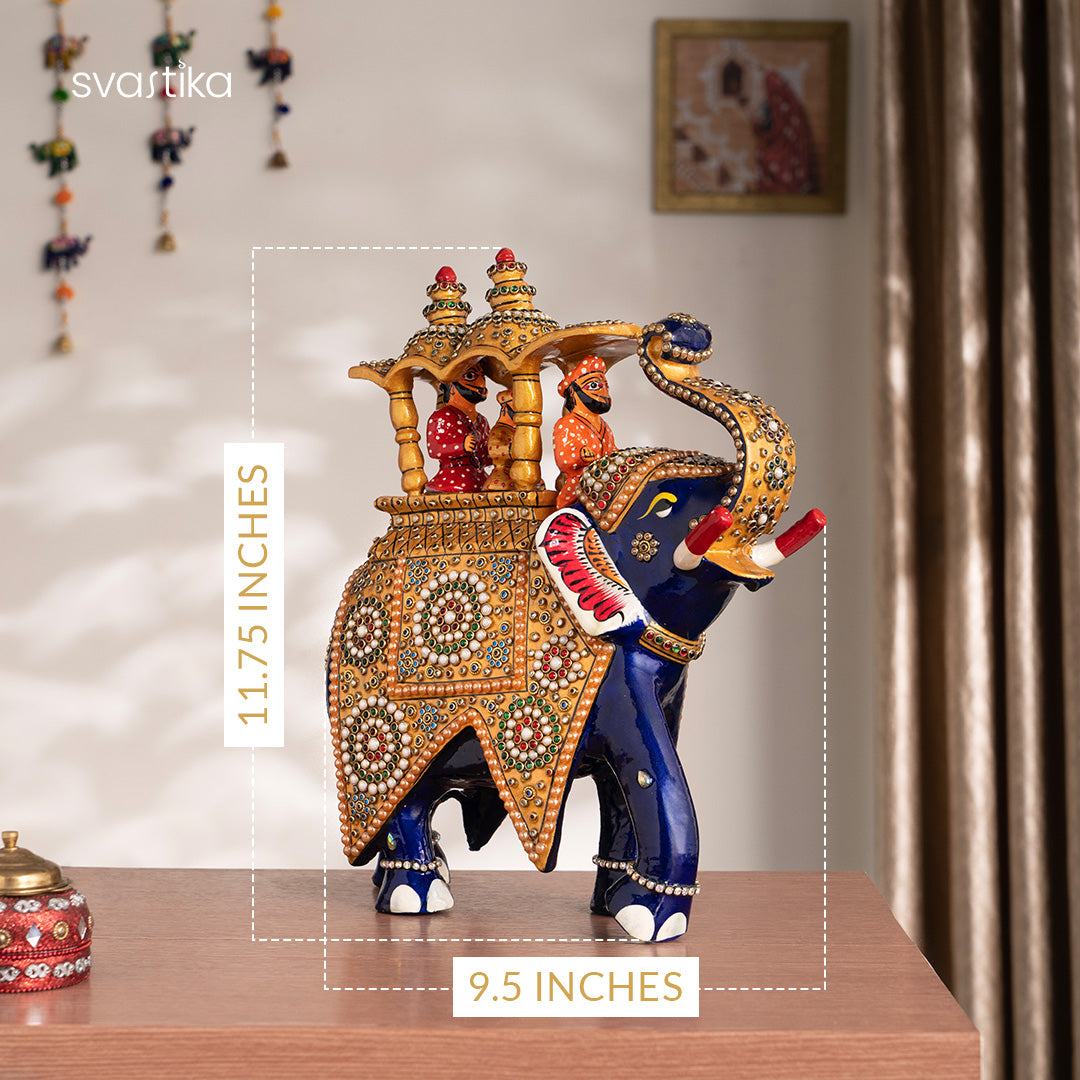 Decorative Blue Elephant With Ambari Statue (11 Inch)