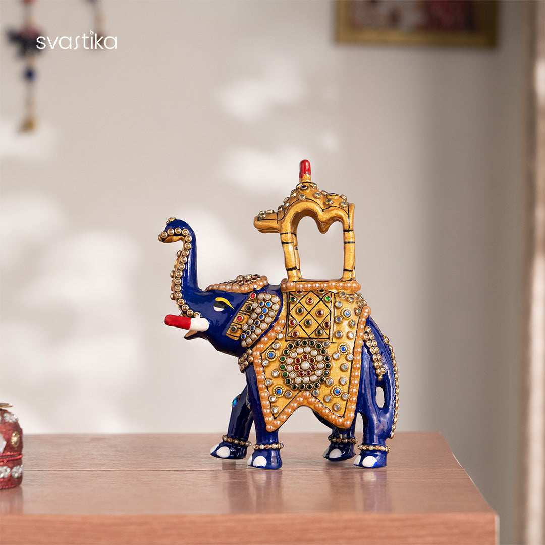 Decorated Blue Elephant Ambari murti