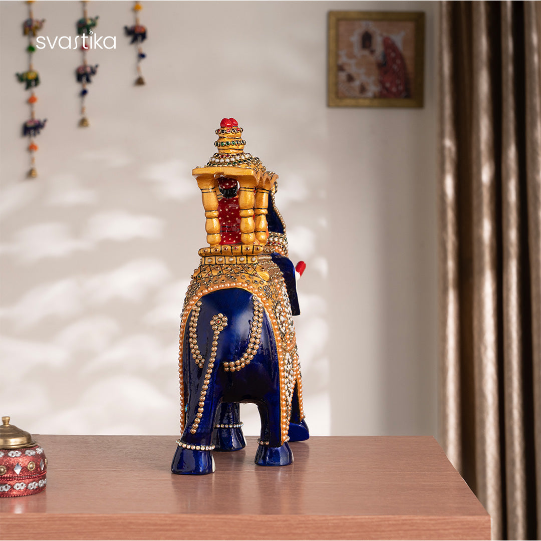 Blue Elephant With Ambari Statue 