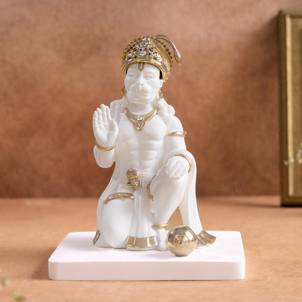 Premium White & Gold Hanuman Ji Kneeling Statue (6.5 Inch)