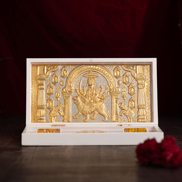 Svastika Nav Durga Pocket Temple - Gold Coated (Small)