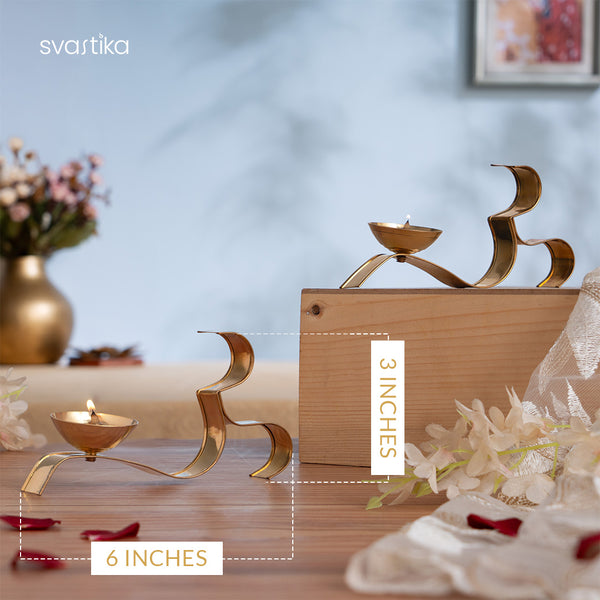OM ૐ Brass Oil Lamp Diya with Handle - Set of 2 (3 Inch)