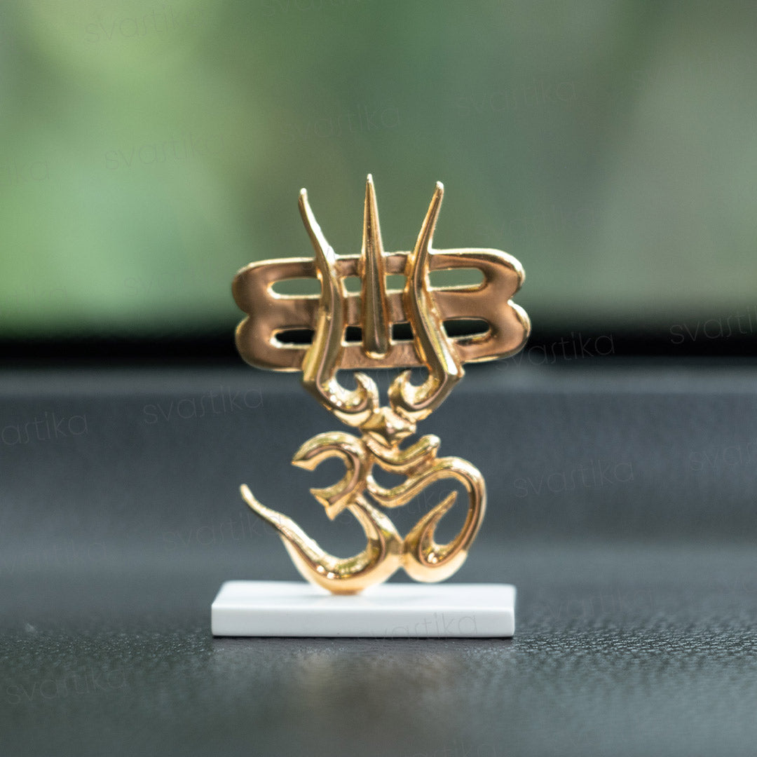 Trishul & OM for Car Dashboard - Gold Plated (2.5 Inch)