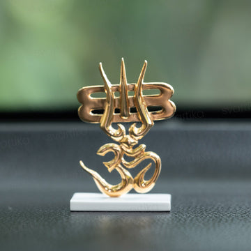 Trishul & OM for Car Dashboard - Gold Plated (2.5 Inch)