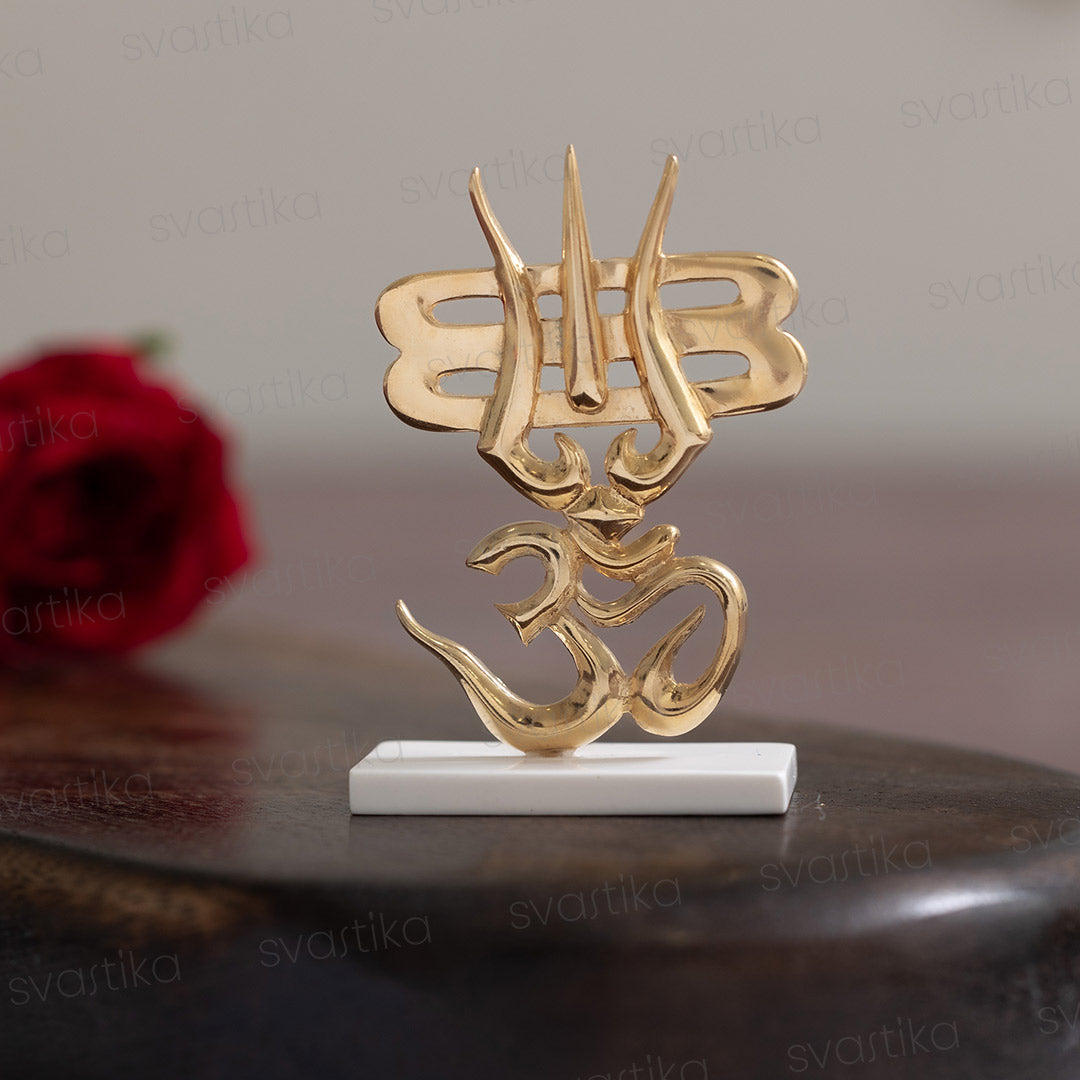 Trishul & OM for Car Dashboard - Gold Plated (2.5 Inch)