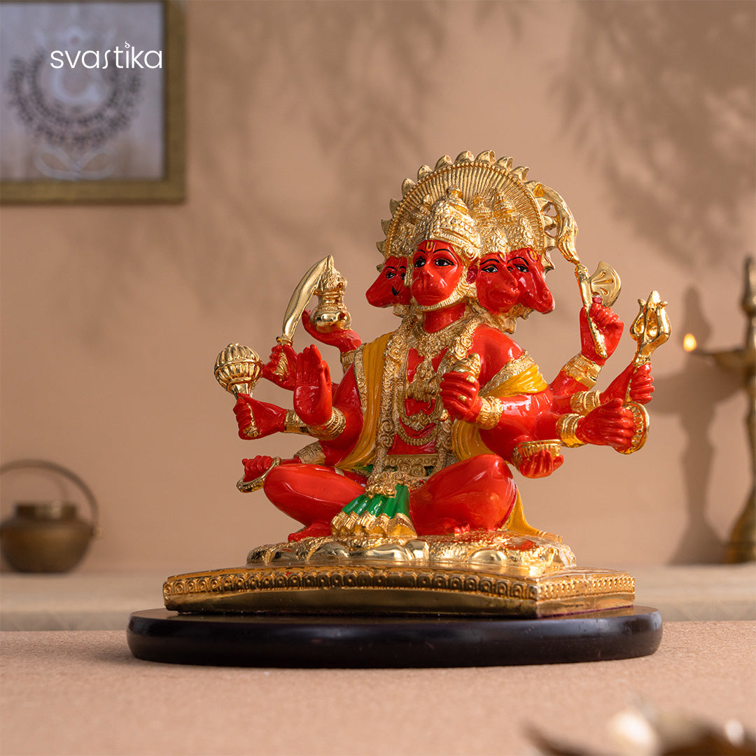 Panchmukhi Hanuman idol With Orange Enamel 