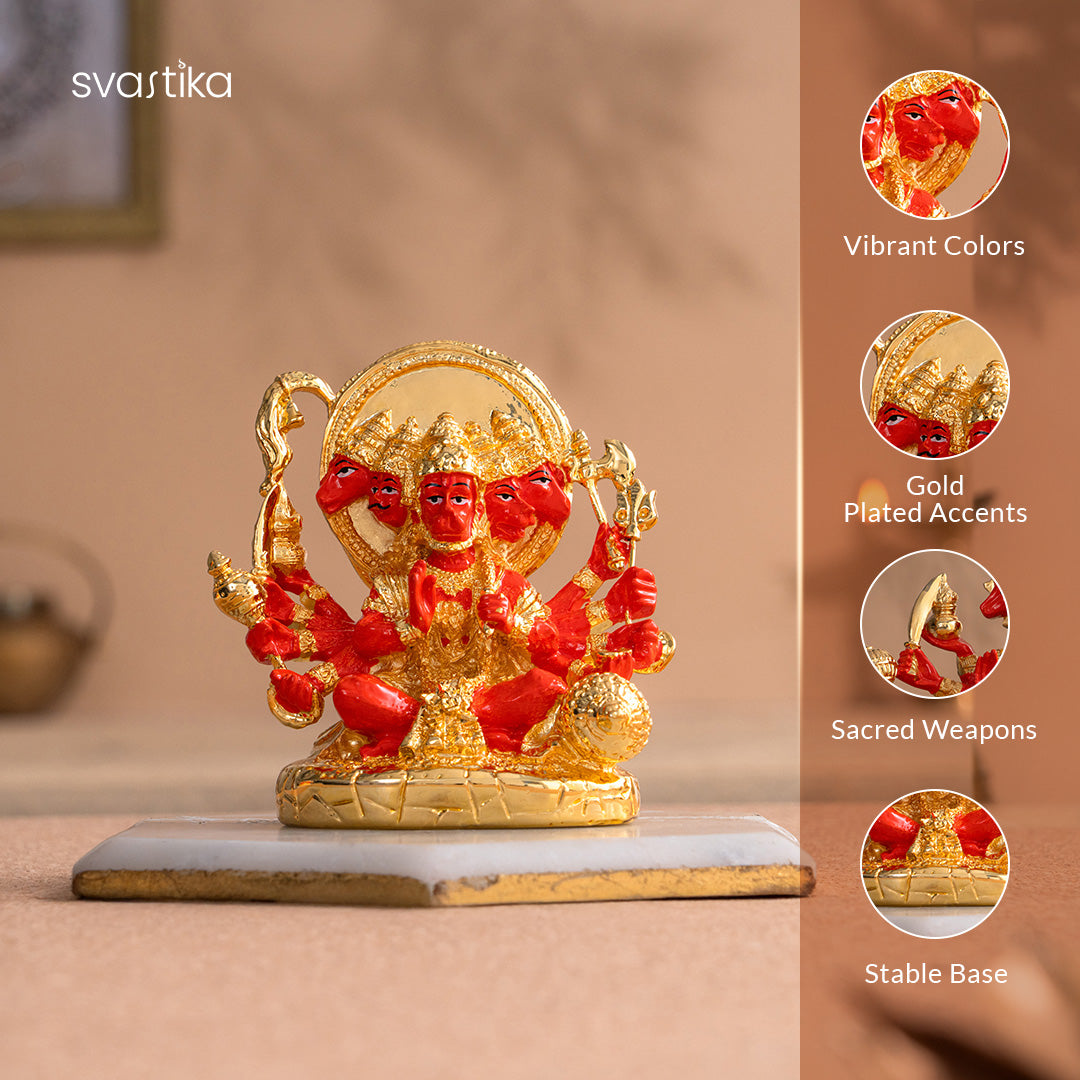 Panchmukhi Hanuman Statue With Orange Enamel 