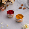 Peach Enamel German Silver Pooja Thali Set kumkum dabbis