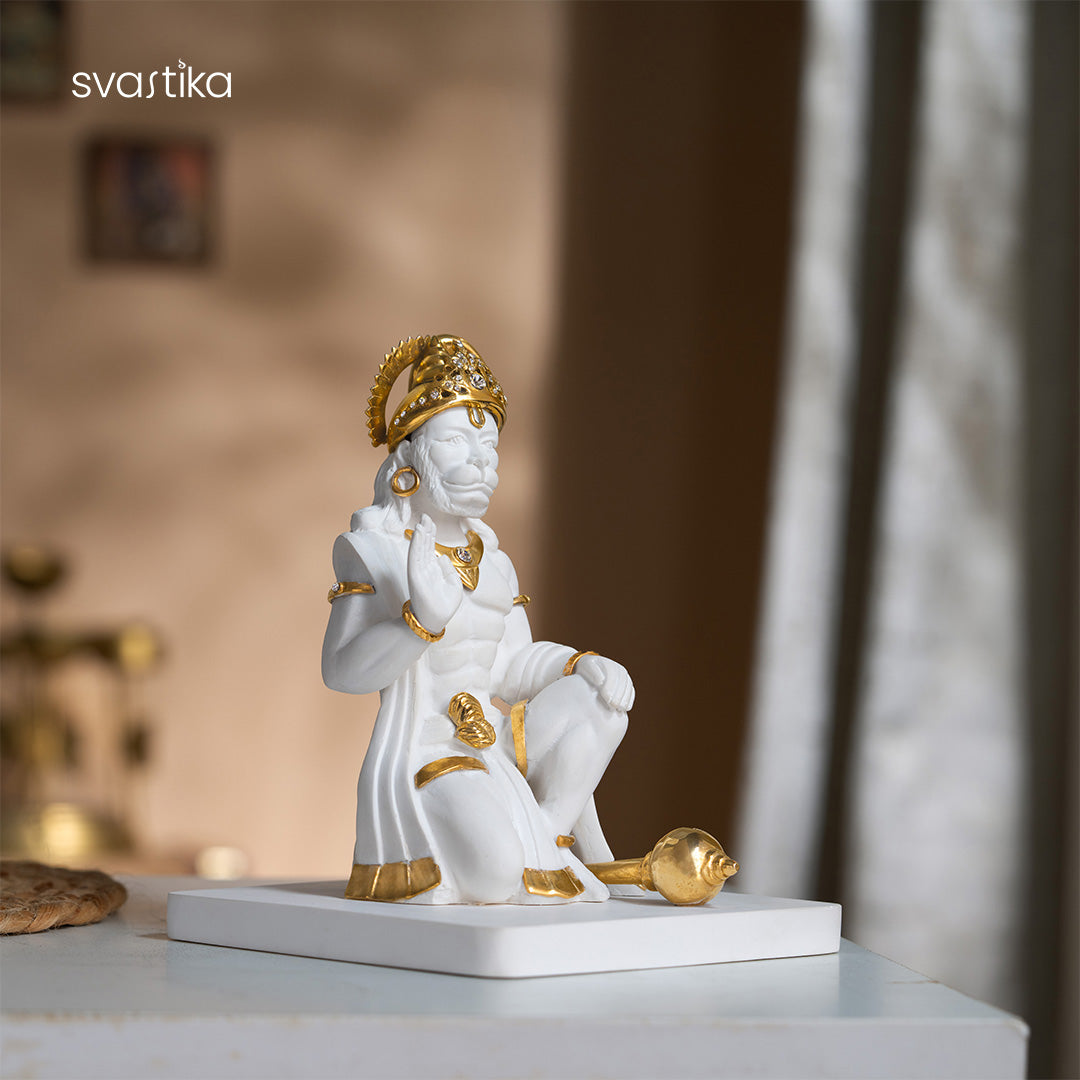 White & Gold Hanuman Ji Kneeling idol