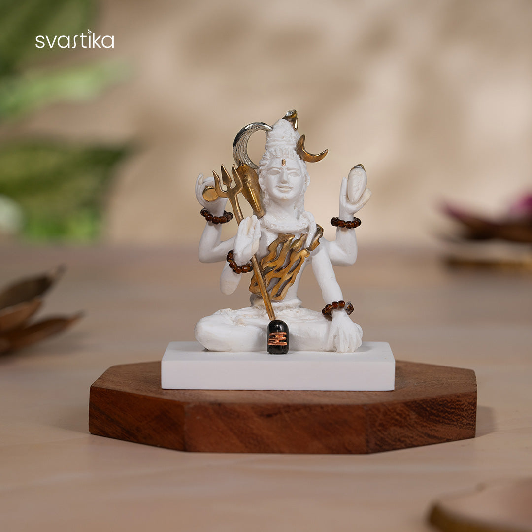 Premium White & Gold Shiva Idol for Car Dashboard 