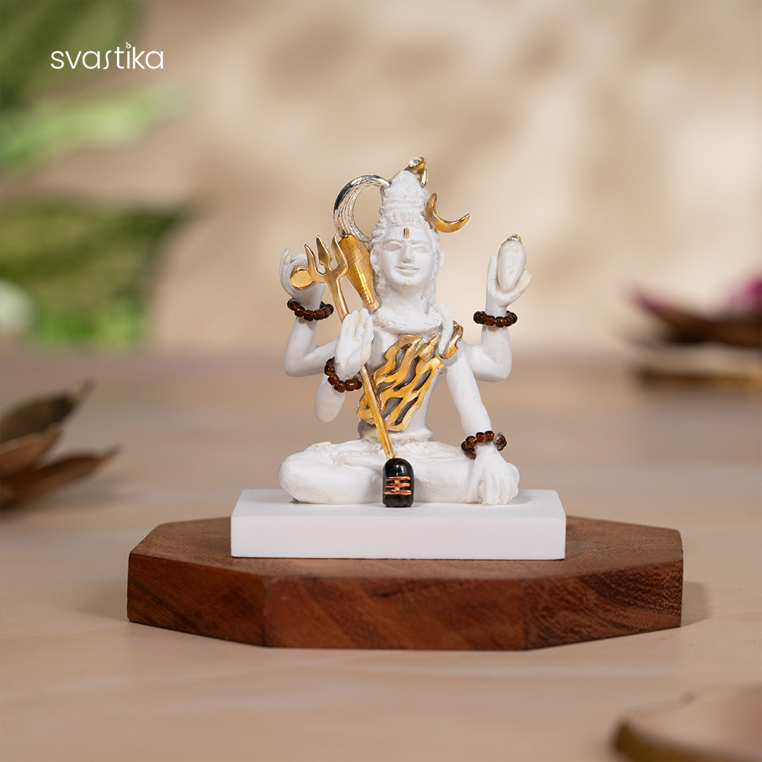 White & Gold Shiva murti for Car Dashboard 