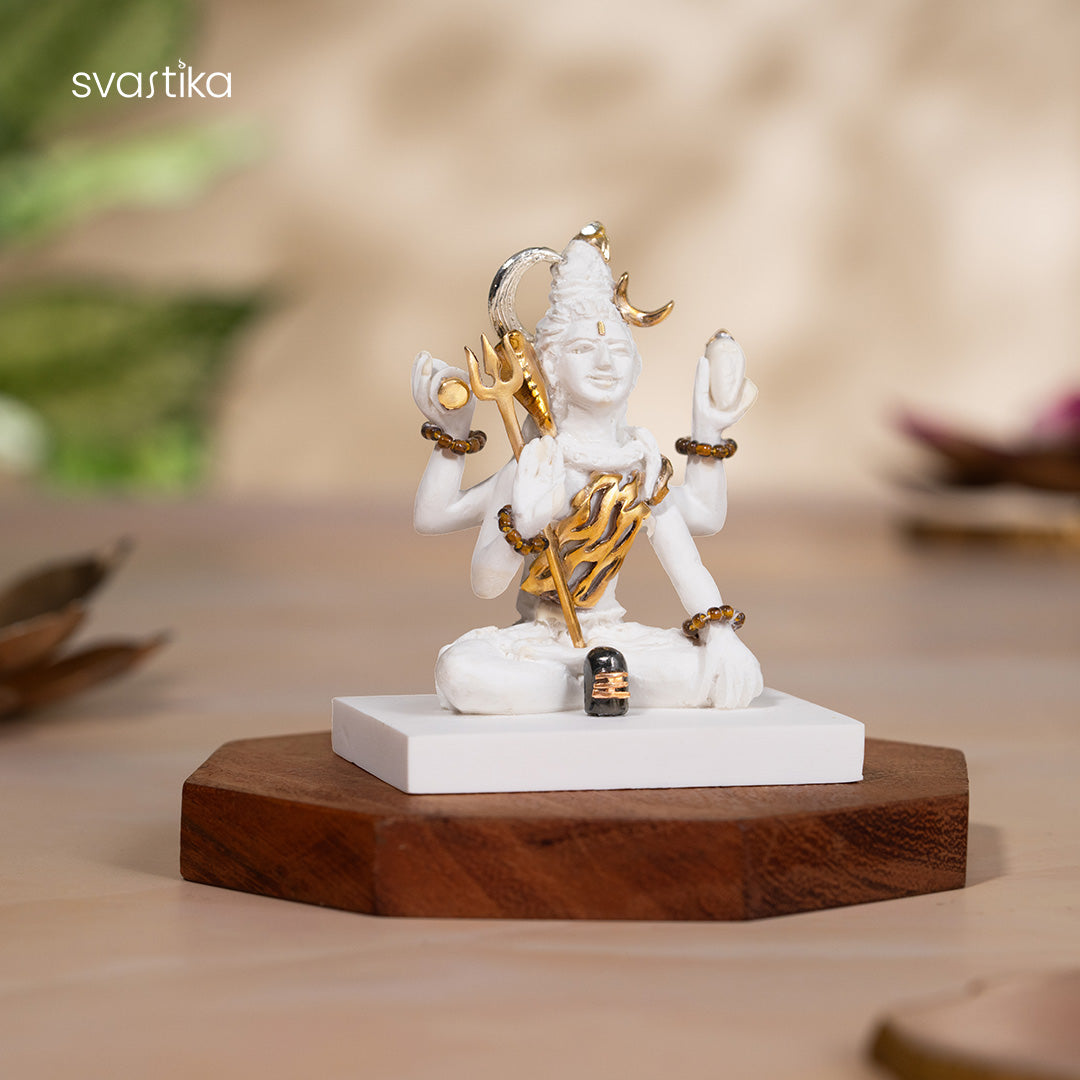 White & Gold Shiva murti for Car Dashboard 