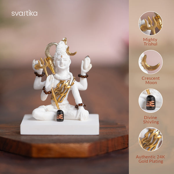 Premium White & Gold Shiva Idol for Car Dashboard 