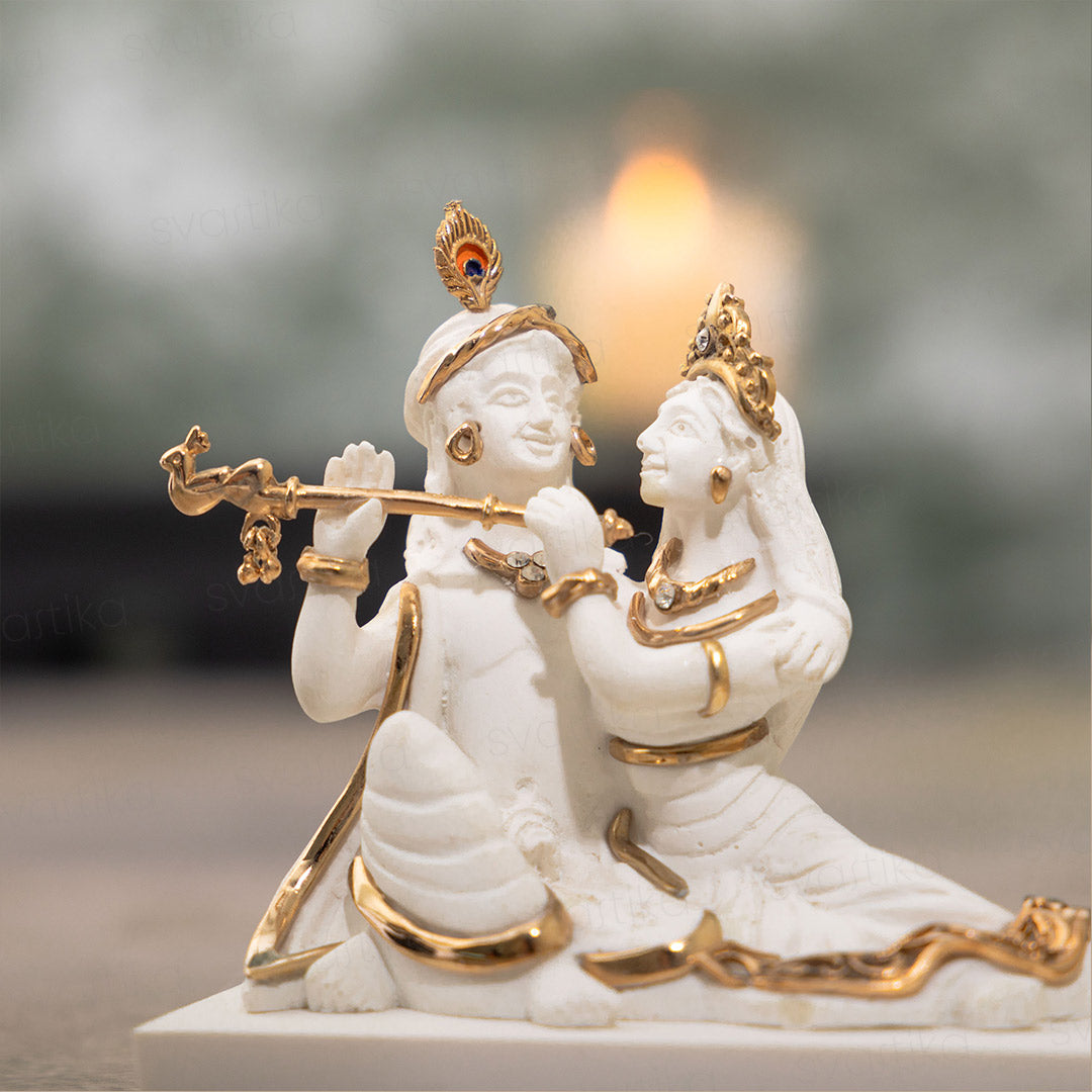 Premium Radha Krishna Murti 3" Marble Dust Murti 24K Gold Plated F