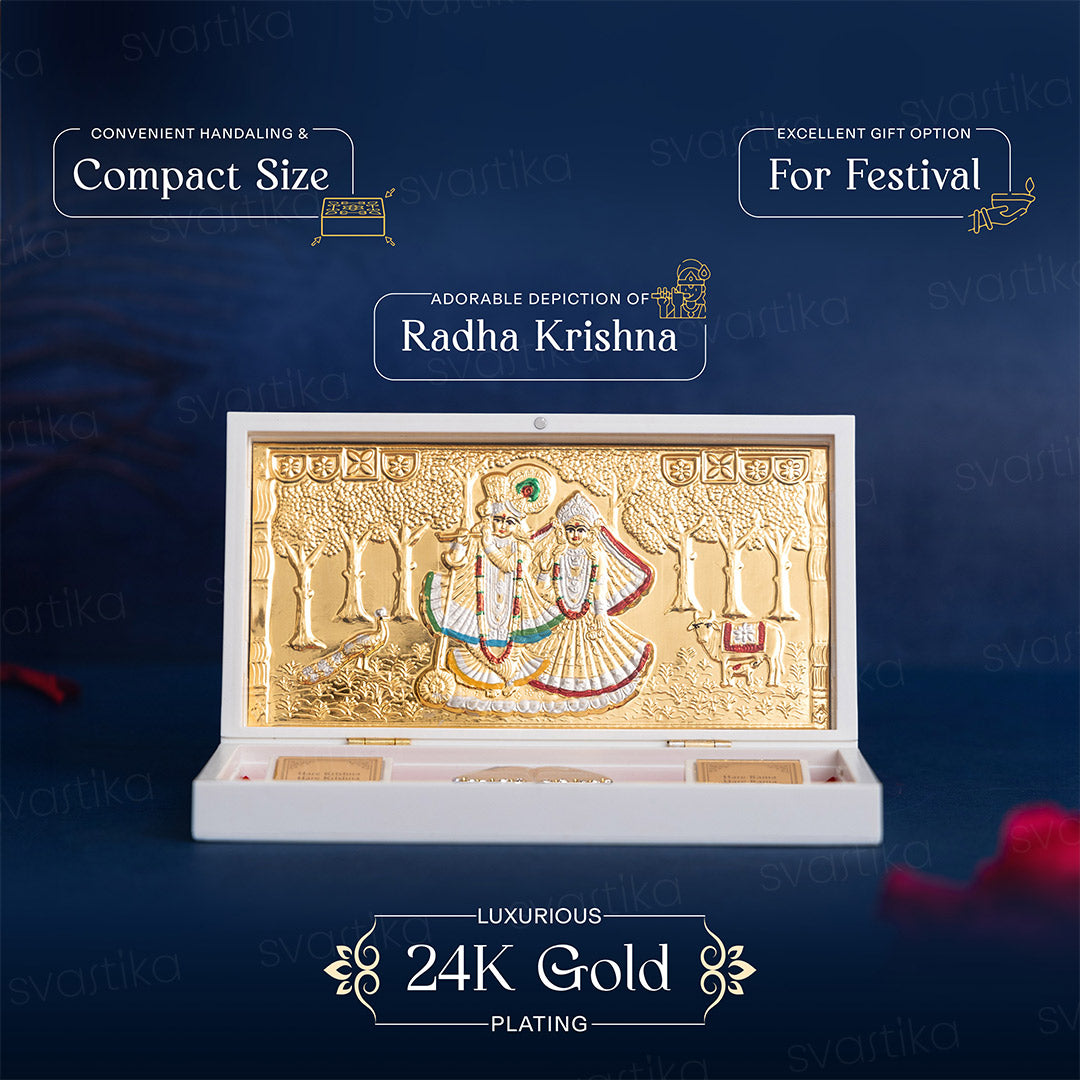 Buy UAX® Gold Plated Radha-Krishna Pooja Box with Charan Paduka for Pooja | Home Décor | Gift Box for Diwali, Housewarming, Return Gifts | Height 3.75 CM for Online at Low Prices Buy UAX® Gold Plated Radha-Krishna Pooja Box with Charan Paduka for Pooja | Home Décor | Gift Box for Diwali, Housewarming, Return Gifts | Height 3.75 CM for Online at Low Prices