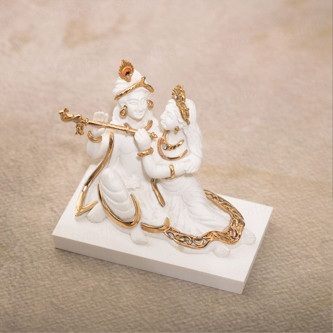 Premium Radha Krishna Murti 3" Marble Dust Murti 24K Gold Plated F