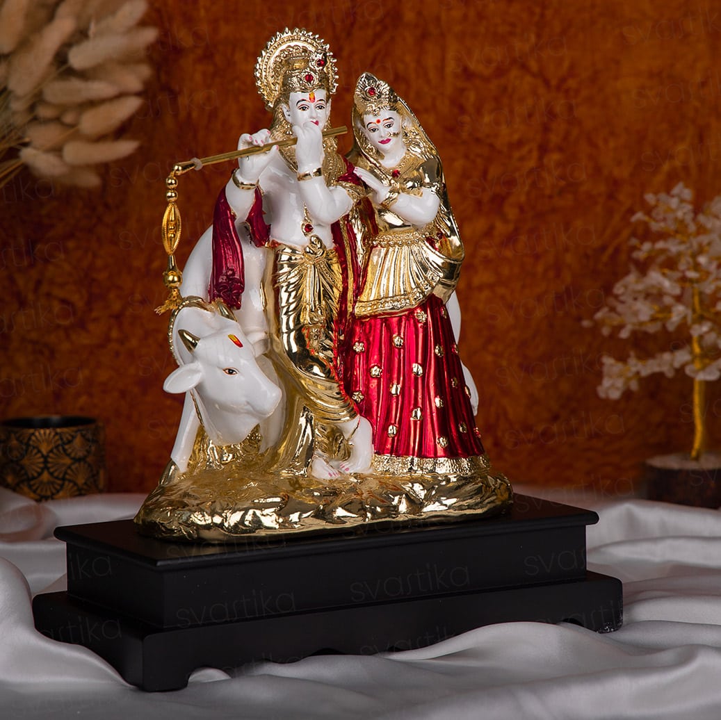 GOLDGIFTIDEAS 24K Gold Plated Radha Krishna Idol with Cabinet, Radhe Krishan  Murti for Home, Anniversary Gift