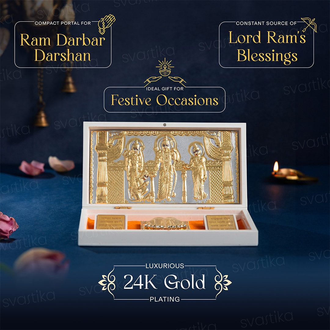 Svastika Ram Darbar Pocket Temple - Gold Plated (Small)