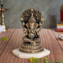 Brass Four-Armed Ganesha Murti with Prabhavali & Mouse Vahana (5.5 Inch)