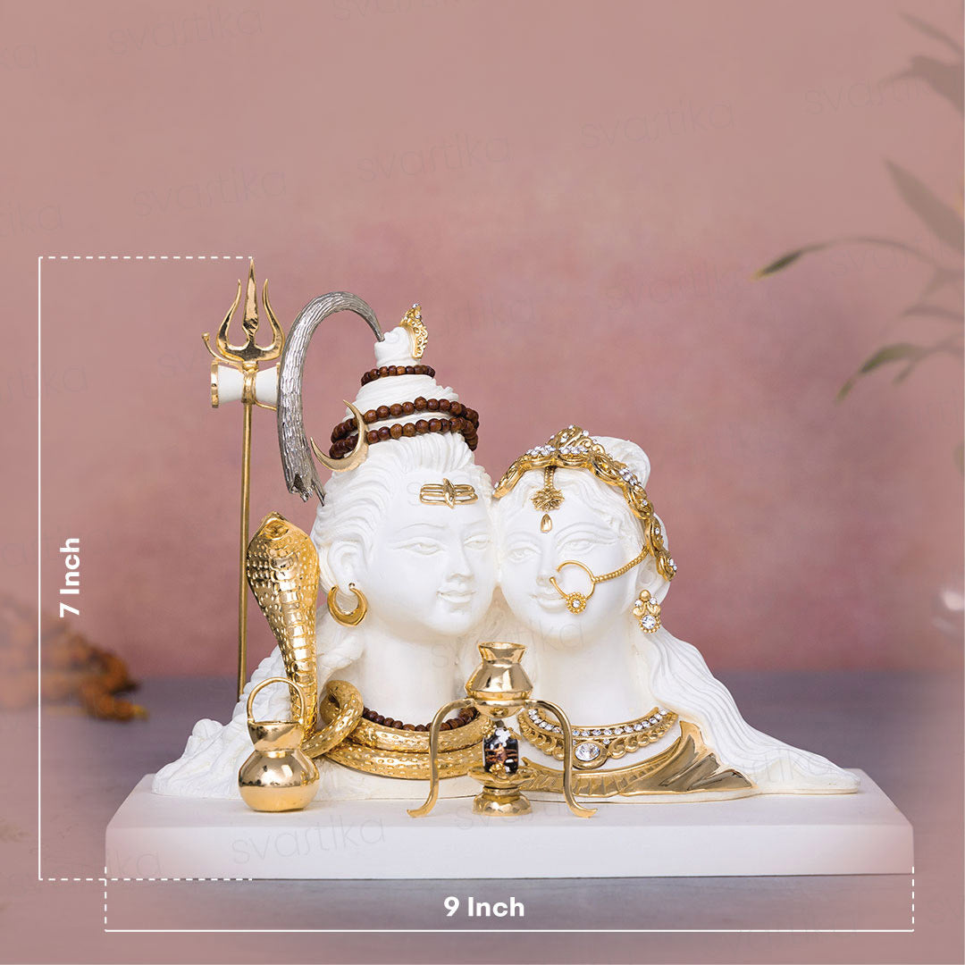 Premium Shiv Parvati Idol 7" Marble Dust Murti with 24K Gold Plating