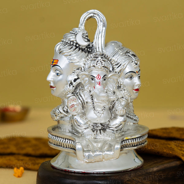 Shiv Parvati Ganesh Murti - Silver Plated (5 Inch)