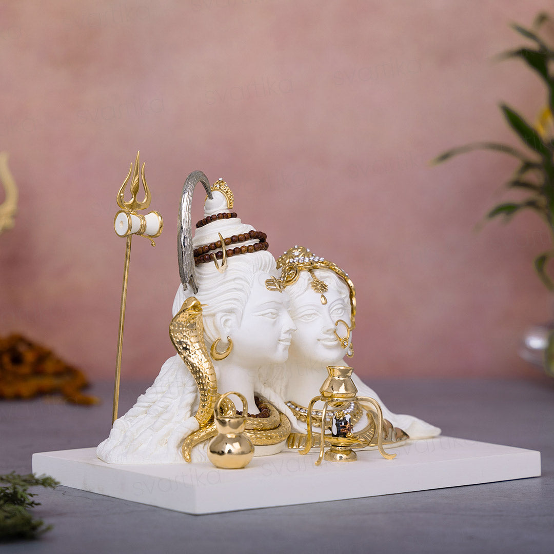 Premium Shiv Parvati Idol 7" Marble Dust Murti with 24K Gold Plating