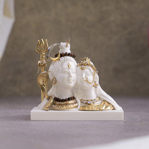 Exquisite White & Gold Shiv Parvati Idol For Car Dashboard (3 Inch)