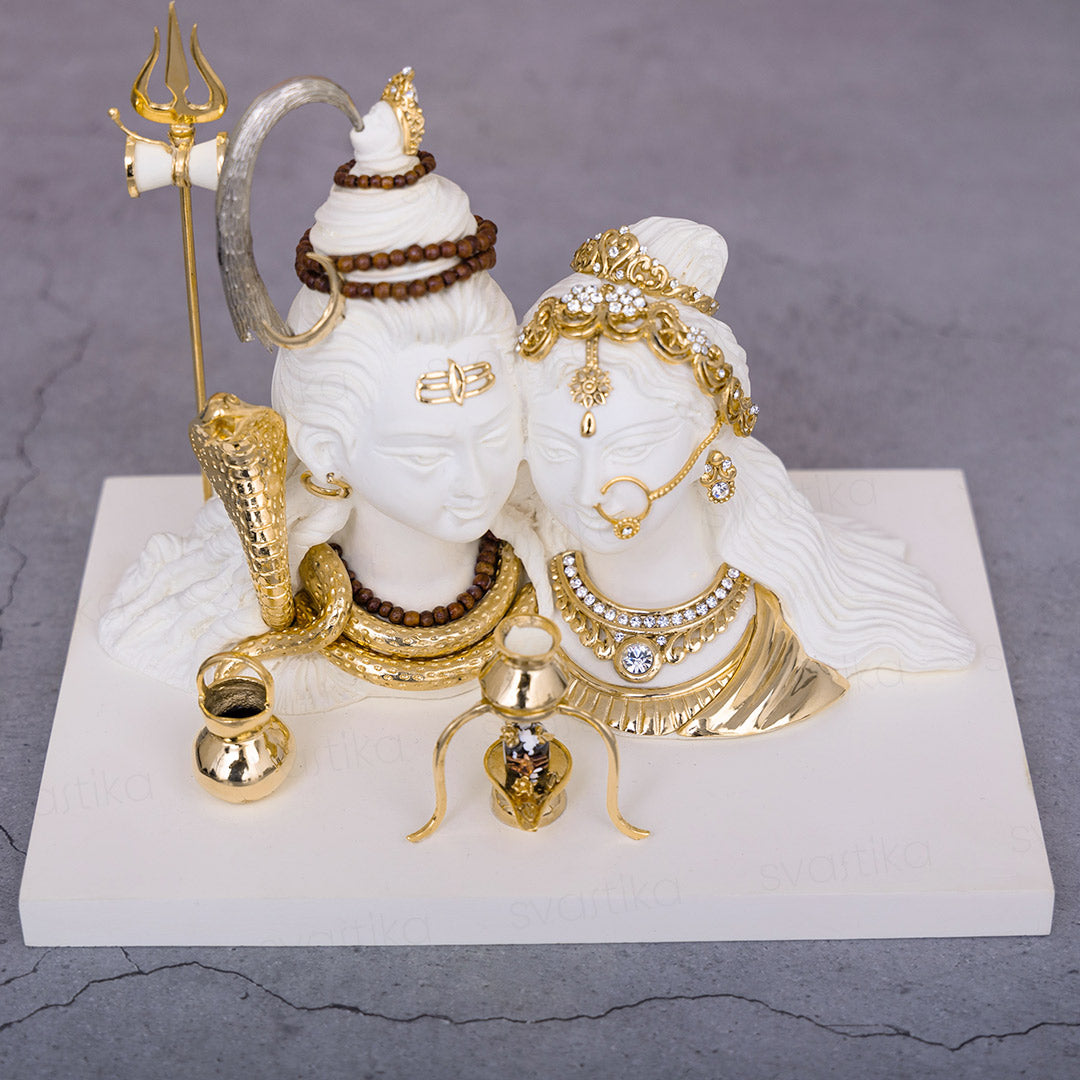 Premium Shiv Parvati Idol 7" Marble Dust Murti with 24K Gold Plating