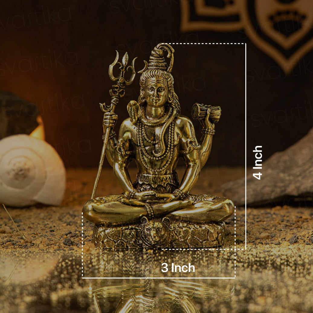 Mystical 4-Armed Brass Shiva Lost in Meditation