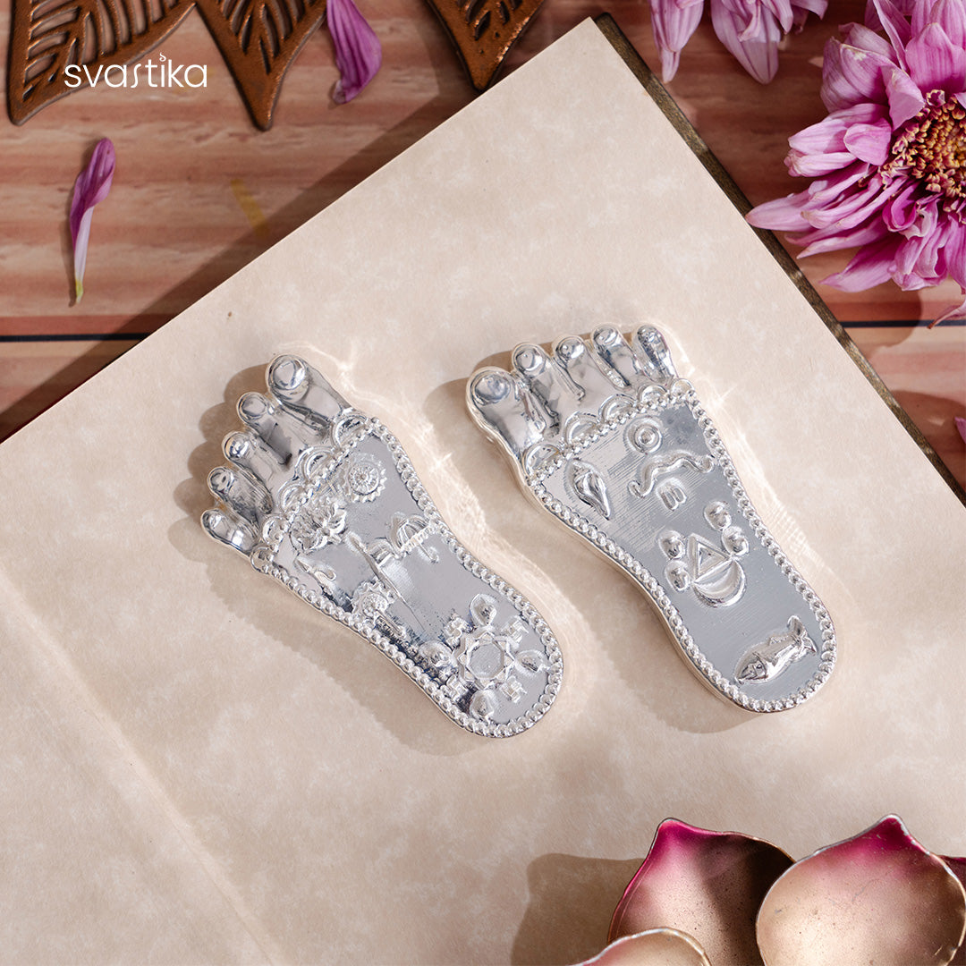 Shree Krishna's Charan Paduka (Lotus Feet) - Silver Plated (3 Inch)