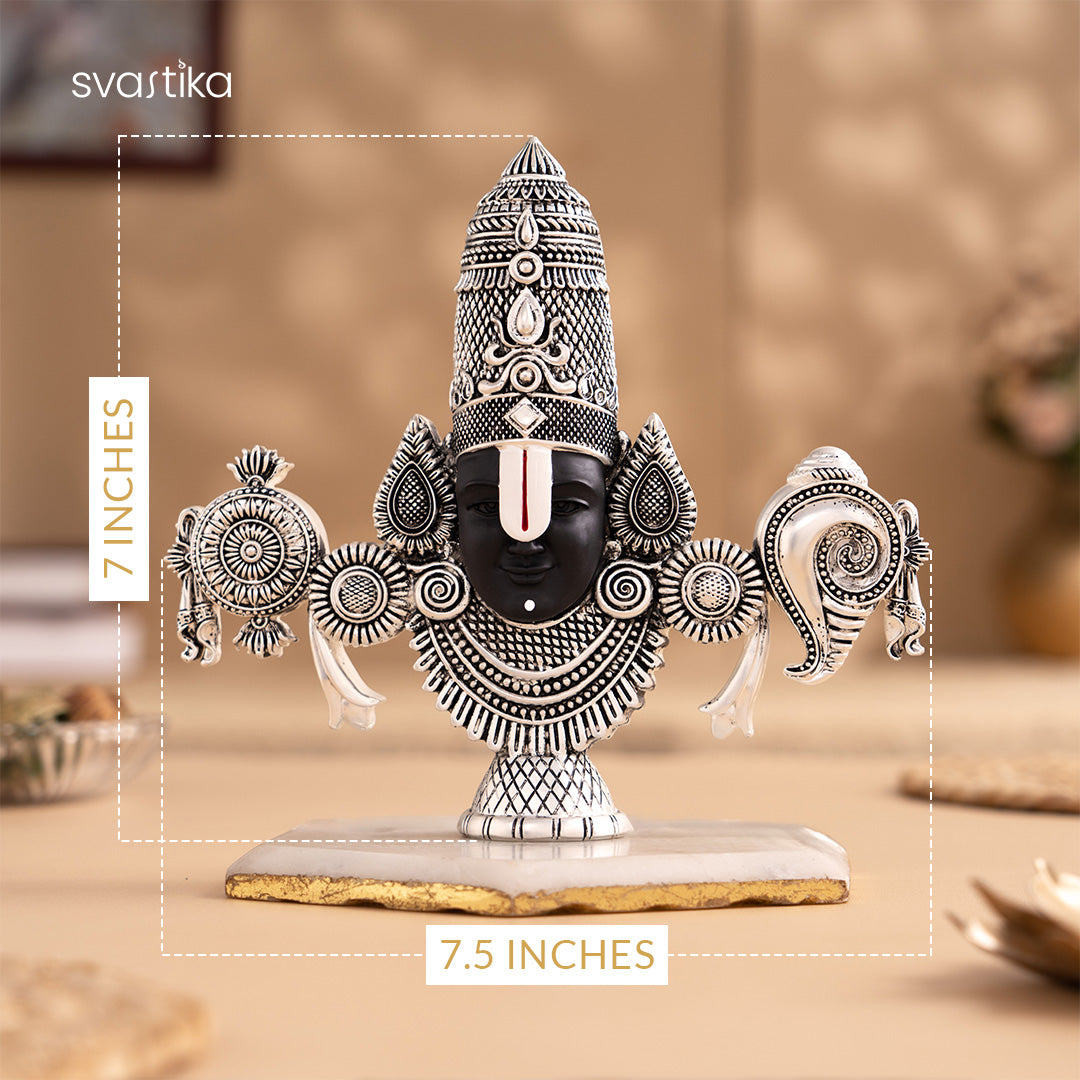 Tirupati Balaji Face Idol With Antique Silver Plating (7 Inch)