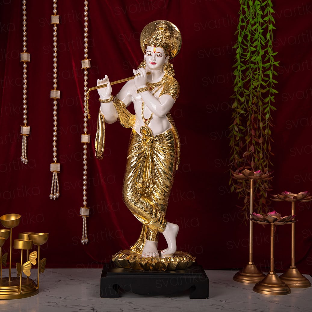 Indian Traditional Lord Krishna Idol Color Golden for Pooja Room & Gift |  eBay