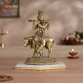 krishna brass idol with cow 