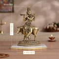 7 inch krishna ji with cow brass idol 