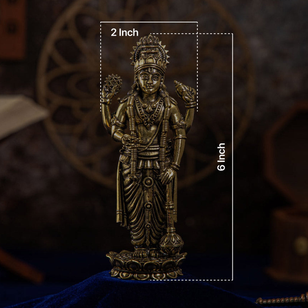Svastika Premium Standing Brass Vishnu Idol | 6 inch