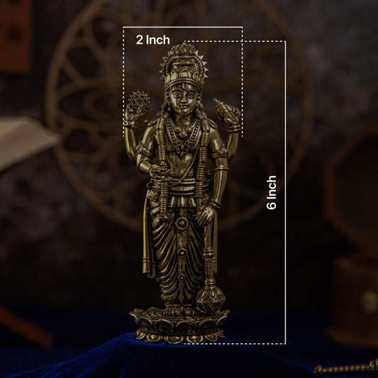 Brass Lord Vishnu Murti | 6" Standing Idol for Mandir & Spiritual Decor