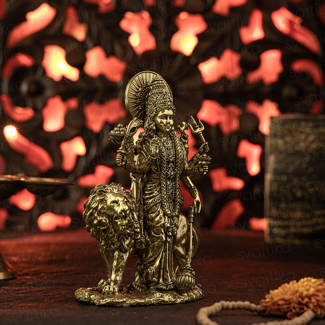Six-Armed Brass Durga Maa statue for home mandir 