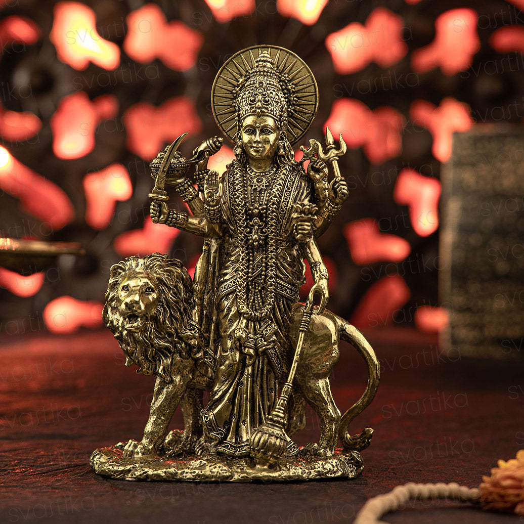  Standing Six-Armed Brass Durga Maa Idol 