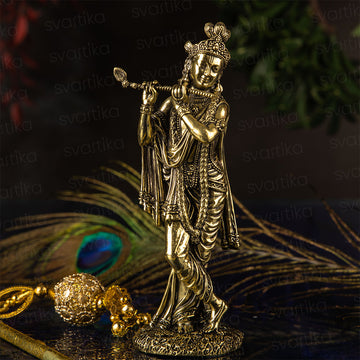 Standing Krishna with Flute Fine Art Brass Idol, brass figures